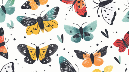 Seamless pattern with cartoon moths on white background