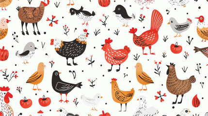 Seamless pattern with domestic farm barnyard animals