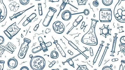 Seamless pattern with medical lab equipment. Backdrop