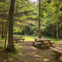 Discovering a Rustic Picnic Area in the Woods