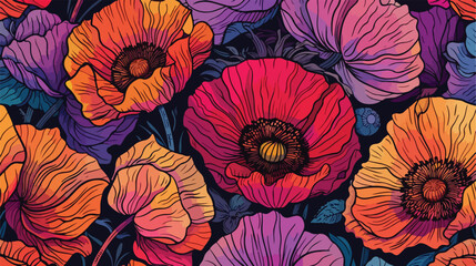 Seamless pattern with poppies flower. Colorful hand 