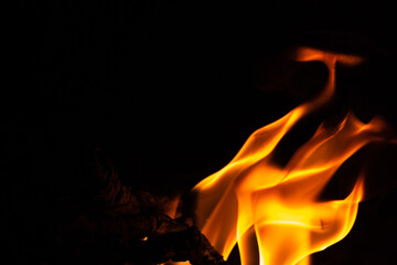 Fire texture on a black background. The fire pattern at night has its own impression.