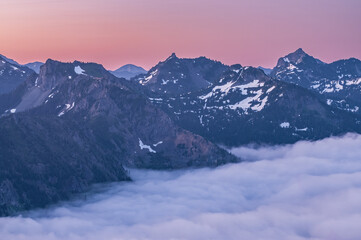 Mountain landscape at dawn, Cascade Range, Mt. Ranier National Park, Washington, USA