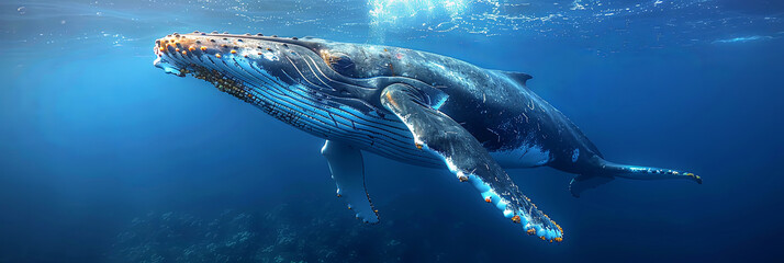 Fototapeta premium A whale is swimming in the ocean