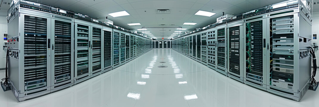 A large room with many computer servers