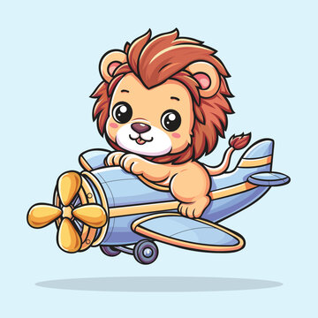 recommend clip art: Cute and Adorable Baby Lion on a Plane With Separated Layer