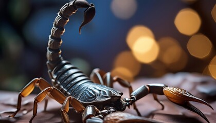 Macro photography of an electric blue scorpion on a rock - Powered by Adobe