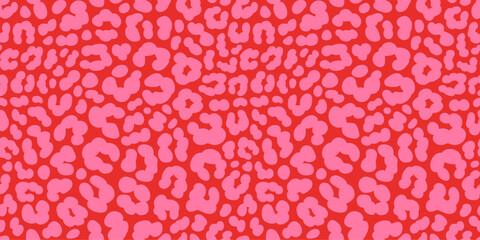 Pink and red leopard or cheetah skin print seamless pattern. Hand drawn trendy vivid leopard print safari background. © Olga
