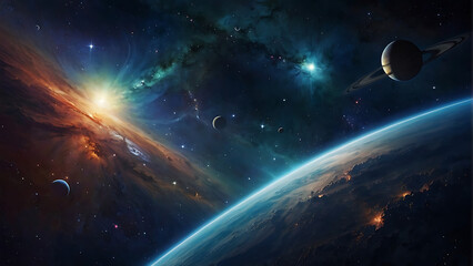 Naklejka premium Galaxies Undergoing Colorful Energy Exchange in Deep Space Night Sky