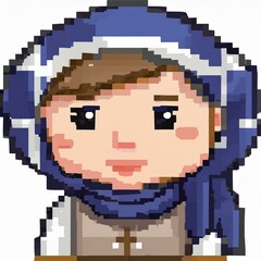 Fototapeta premium Pixel art graphic of a woman with a scarf white background