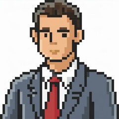 Obraz premium Pixel graphic of a man suit up white backgrounnd
