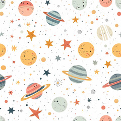 Tileable seamless pattern with planets, sun, moon, and stars