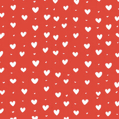 Tileable seamless pattern with tiny white hearts on a red background