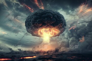 A fiery explosion under ominous skies. A dramatic scene filled with intense energy. Perfect for fiction or apocalyptic themes. High-quality image for visual storytelling. Generative AI