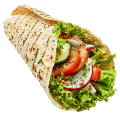 Vegetable Wrap with Whole Wheat Tortilla Die Cut PNG Style Isolated on White and Transparent Background