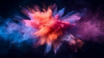 Colorful explosion of paint in space. colorful powder splash, multicolored smoke and liquid color