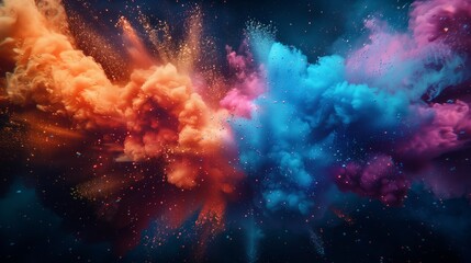 Naklejka premium Colorful explosion of paint in space. colorful powder splash