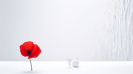 A scarlet poppy standing out against a pure white canvas