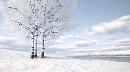 A serene birch tree against a snowy white surface