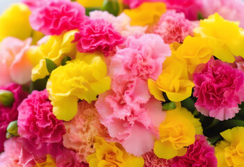 Fototapeta premium A pink and yellow carnations with a decorative on a white background.