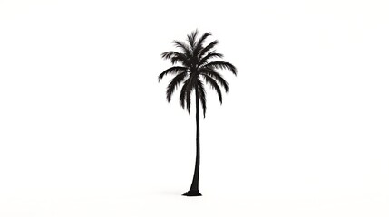 A solitary palm tree silhouette against a solid white background