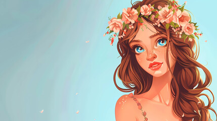 Beautiful women with flower crown .vector illustration.