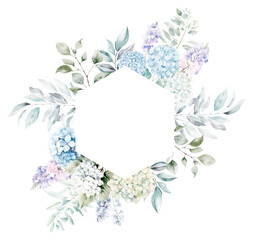 Watercolor Floral Frame with Hydrangea.
