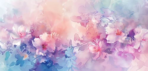 abstract background with soft and delicate watercolor paintings of spring flowers in pastel shades...