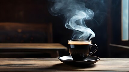 A Cup of Coffee on the table with Smoke Flowing Generative Ai 