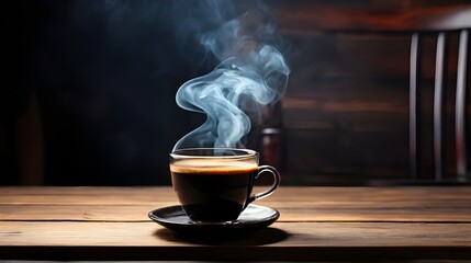 Fototapeta premium A Cup of Coffee on the table with Smoke Flowing Generative Ai 