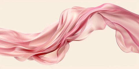 Pink fabric flying in the air creating an elegant wave, abstract, digital art, soft hues.