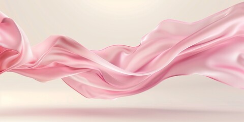 Pink fabric flying in the air creating an elegant wave, abstract, digital art, soft hues.