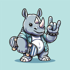 Illustration Vector Graphic of Cute and Adorable Rhino Skater With Separated Layer. Suitable for Manufacturing T-Shirt, Sticker, Coloring Book, etc. 