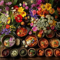 Korean Food & Flowers: A vibrant display of Korean food Job ID: e16ca18d-c617-466d-b10e-e8a7db6ce4c7