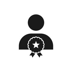 Man with star badge icon. VIP member icon flat style isolated on white background. Vector illustration
