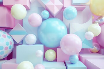 3d render of abstract background with geometric shapes and pastel colors,