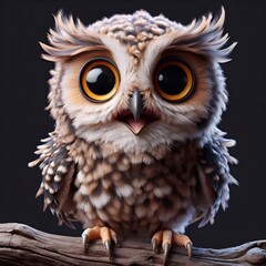 Fototapeta premium Owl | Owl on a tree in the misty forest under a full moon at night | 