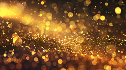  glittering bokeh stars background. Gold glittering dust surface,Dark Gold Festive blur background. Abstract night twinkled bright background with bokeh defocused golden lights