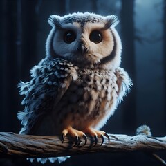 Owl | Owl on a tree in the misty forest under a full moon at night | 