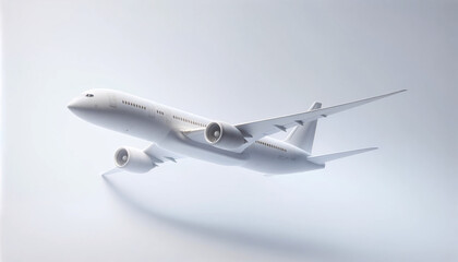 A commercial airplane in flight, depicted on a plain white background to emphasize the aircraft