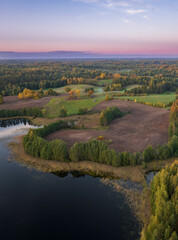 Lake Bēšonu.Sunset time.  Nature of Latvia, Latgale.