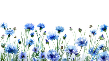 Watercolor cornflowers on a white background