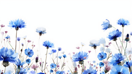 Watercolor cornflowers on a white background