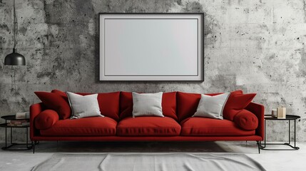 Red Sofa Living Room with Frame Mockup for Contemporary Home Decor
