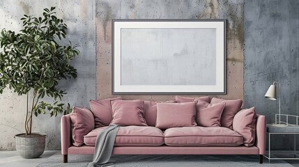 Beige Sofa Living Room with Frame Mockup for Elegant Home Decor