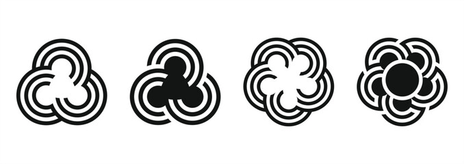 Set of triple Line Circular Logo Design in Black and White, vector illustration