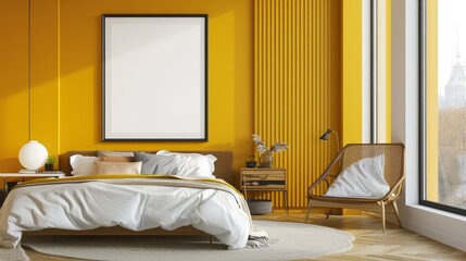 Yellow Bedroom with Frame Mockup for Contemporary Home Decor