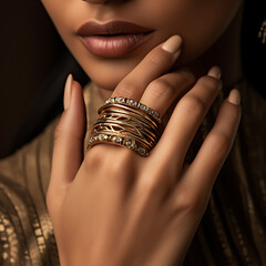 Closeup of a beautiful young woman's hand wearing a rings,
