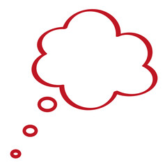 Illustration depicting a red icon of human thoughts in the form of a cloud (as in comics) on a white background