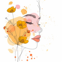 Womans face adorned with flowers